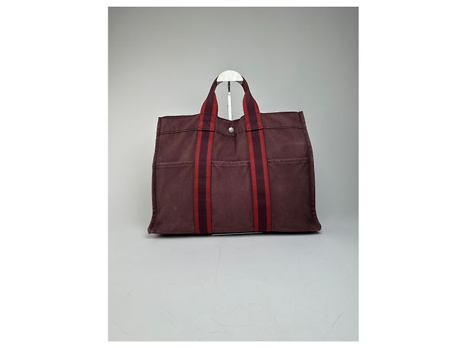 Vintage Hermès Canvas Tote Bag lila rot - Ansicht 11