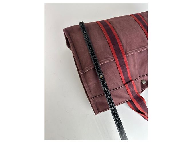 Vintage Hermès Canvas Tote Bag lila rot - Ansicht 12
