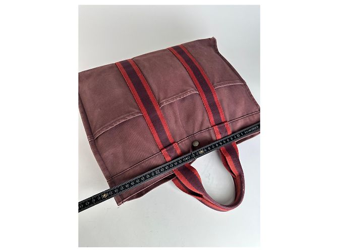 Vintage Hermès Canvas Tote Bag lila rot - Ansicht 13