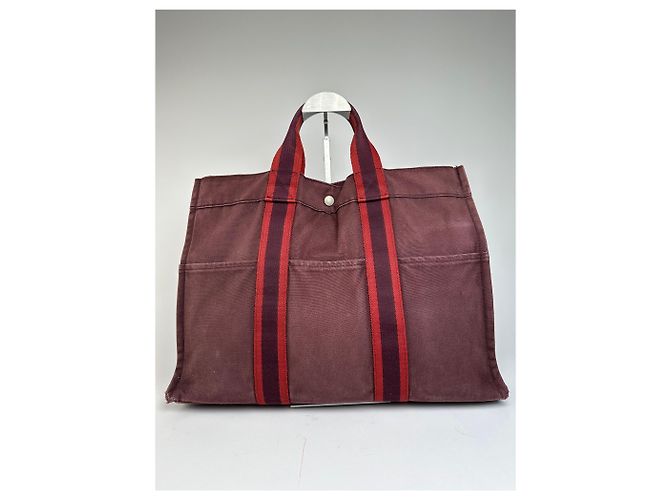 Vintage Hermès Canvas Tote Bag lila rot - Ansicht 2