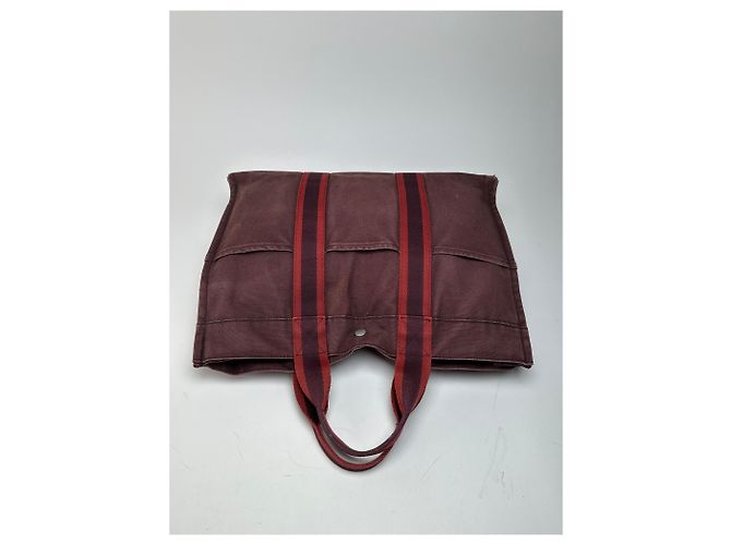 Vintage Hermès Canvas Tote Bag lila rot - Ansicht 9