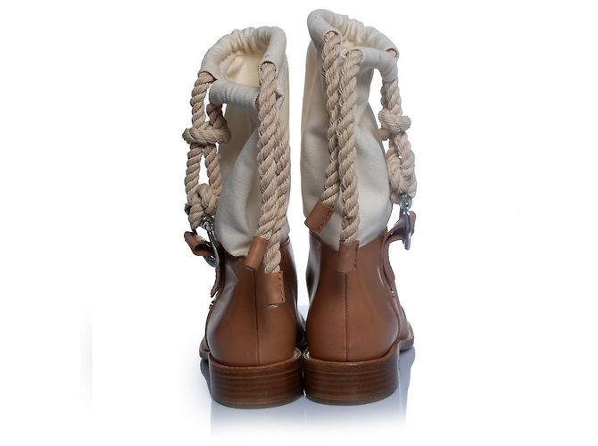 Céline Celine, Stivali da cowboy in pelle e tela Marrone - vista 3