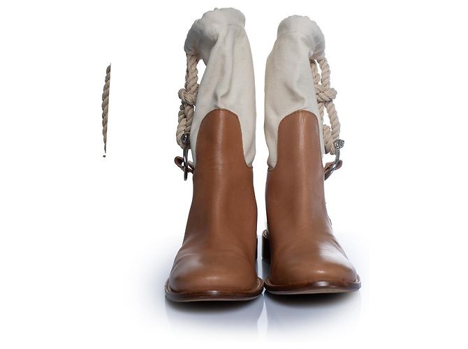 Céline Celine, Stivali da cowboy in pelle e tela Marrone - vista 6