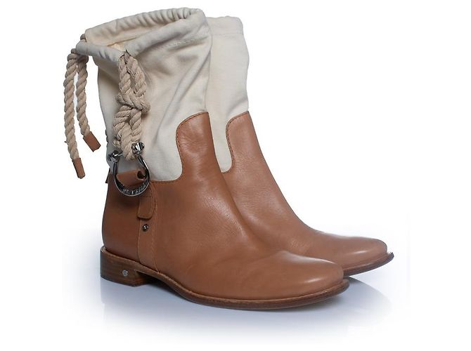 Céline Celine, Stivali da cowboy in pelle e tela Marrone - vista 7