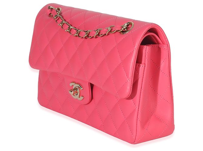 Timeless Kleine klassische Double Flap Tasche aus rosa gestepptem Lammleder von Chanel Pink - Ansicht 3
