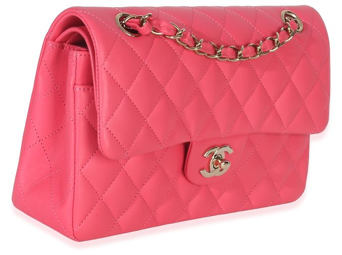 Timeless Kleine klassische Double Flap Tasche aus rosa gestepptem Lammleder von Chanel Pink - Ansicht 4