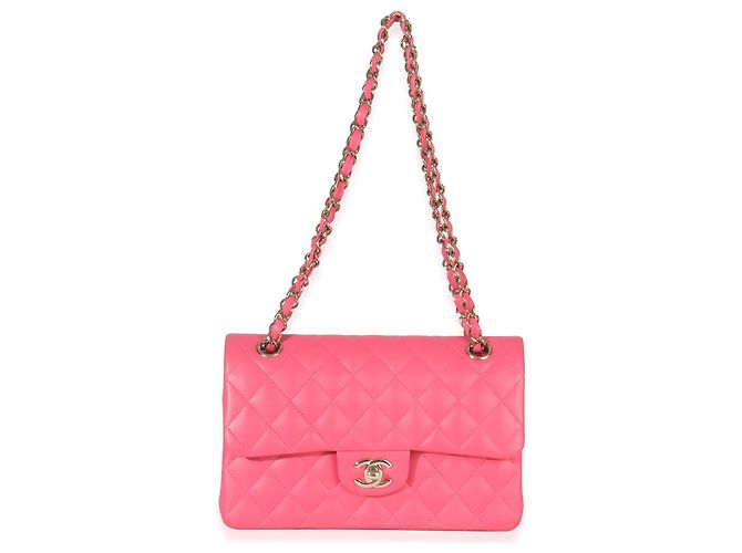 Timeless Kleine klassische Double Flap Tasche aus rosa gestepptem Lammleder von Chanel Pink - Ansicht 5