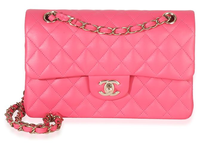 Timeless Kleine klassische Double Flap Tasche aus rosa gestepptem Lammleder von Chanel Pink - Ansicht 8