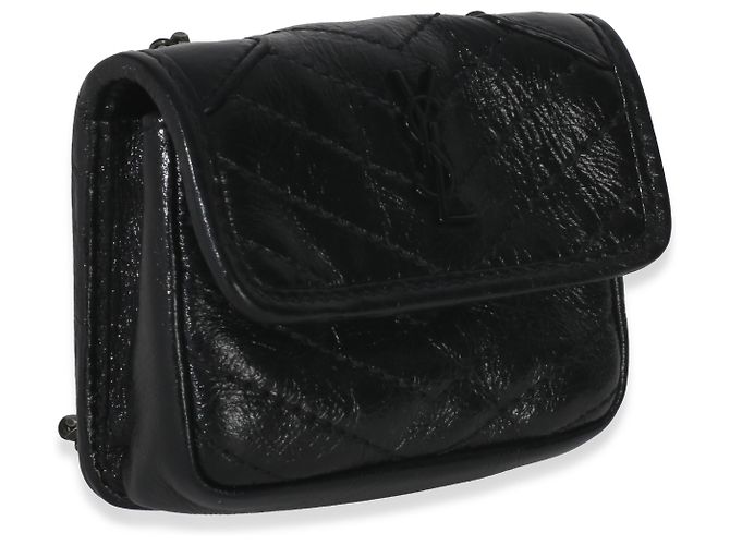 Custodia per Airpods Micro Niki in Pelle di Vitello Nera Crepata Saint Laurent Nero - vista 4