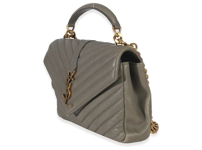 Borsa universitaria media in pelle di pecora taupe con monogramma Saint Laurent Marrone - vista 3