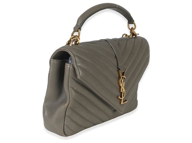 Borsa universitaria media in pelle di pecora taupe con monogramma Saint Laurent Marrone - vista 4