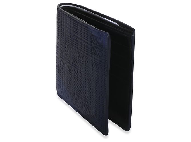 Portafoglio bifold Anagram in lino e pelle di vitello blu Loewe - vista 3