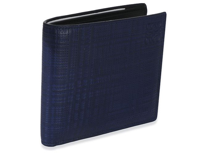 Portafoglio bifold Anagram in lino e pelle di vitello blu Loewe - vista 4