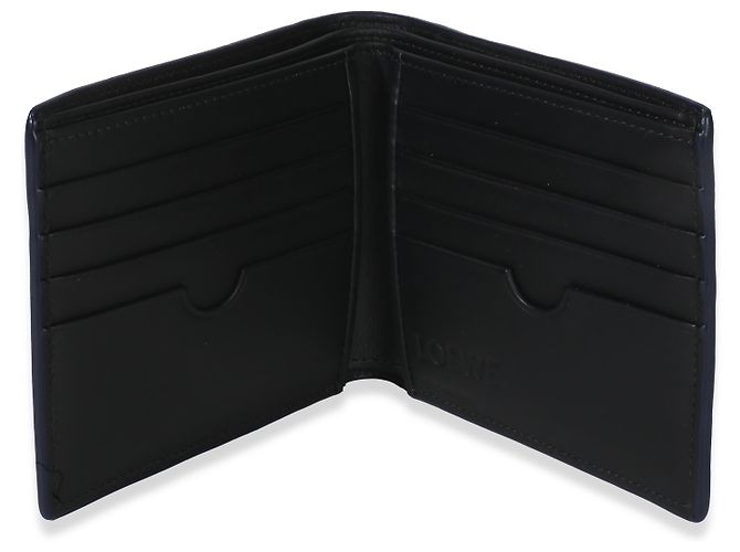 Portafoglio bifold Anagram in lino e pelle di vitello blu Loewe - vista 5