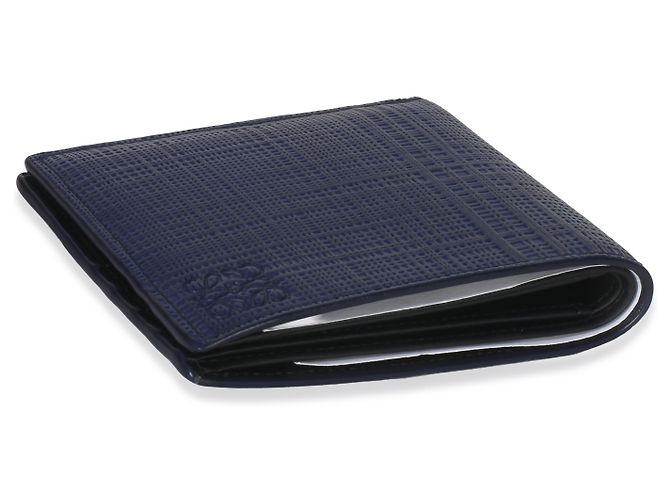 Portafoglio bifold Anagram in lino e pelle di vitello blu Loewe - vista 7