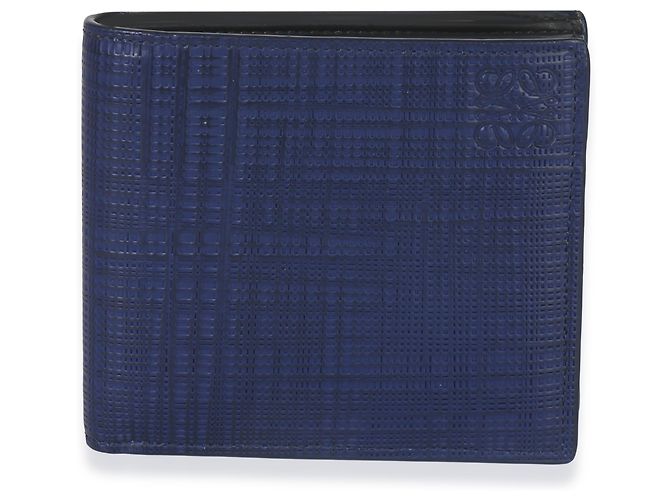 Portafoglio bifold Anagram in lino e pelle di vitello blu Loewe - vista 8