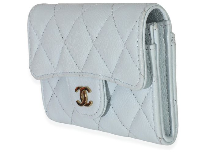 Timeless Chanel Hellblau gesteppte Kaviar Klappkartenhalter Handtasche - Ansicht 3