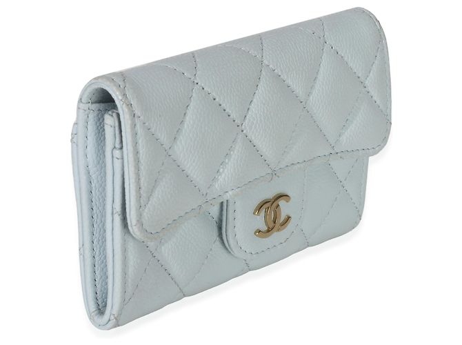 Timeless Chanel Hellblau gesteppte Kaviar Klappkartenhalter Handtasche - Ansicht 4