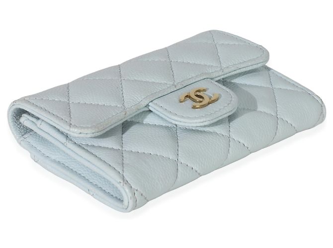 Timeless Chanel Hellblau gesteppte Kaviar Klappkartenhalter Handtasche - Ansicht 7