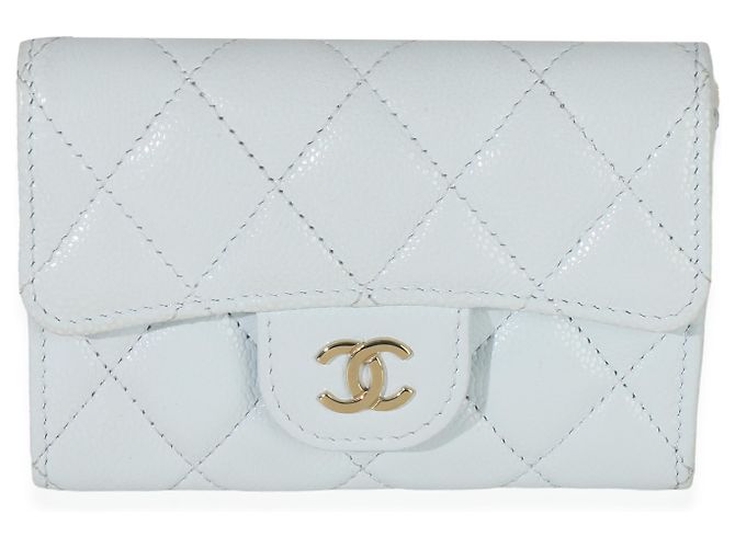 Timeless Chanel Hellblau gesteppte Kaviar Klappkartenhalter Handtasche - Ansicht 8