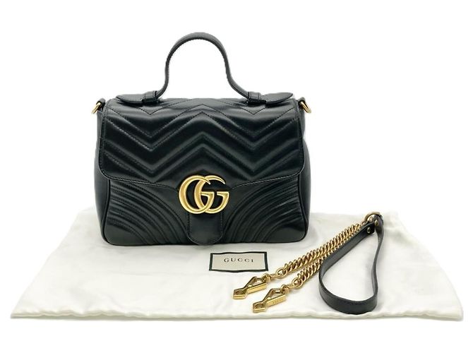Borsa in pelle nera GG Marmont di Gucci Nero - vista 13