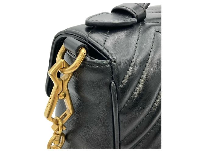 Borsa in pelle nera GG Marmont di Gucci Nero - vista 7