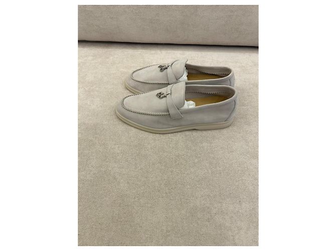 Loro Piana Summer Charms Walk Mocassini in Camoscio Grigio - vista 4
