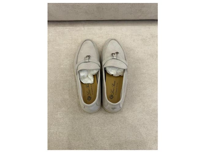 Loro Piana Summer Charms Walk Mocassini in Camoscio Grigio - vista 5