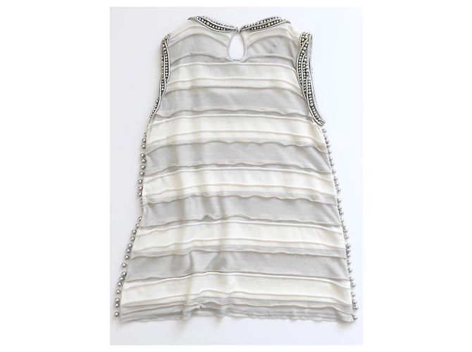 Top de pérolas e couro da coleção de cruzeiro Chanel 2009 Branco Cinza - vista 3
