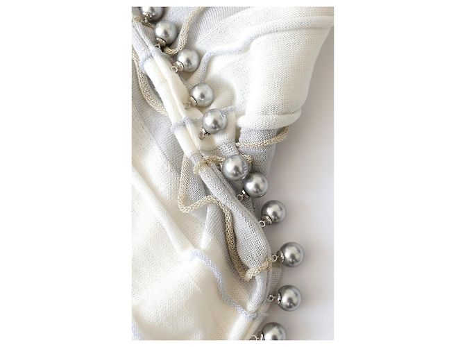 Top de pérolas e couro da coleção de cruzeiro Chanel 2009 Branco Cinza - vista 5