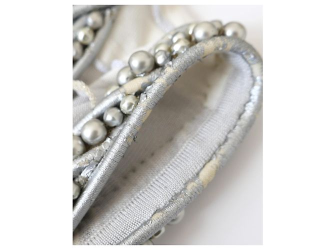 Top de pérolas e couro da coleção de cruzeiro Chanel 2009 Branco Cinza - vista 7