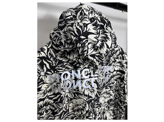 Giacca con cappuccio tropicale nera e bianca Moncler Nero Bianco - vista 5