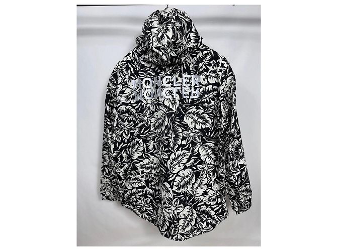 Giacca con cappuccio tropicale nera e bianca Moncler Nero Bianco - vista 4