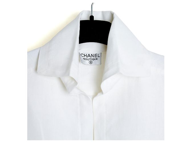 Chanel 1990er Mariniere Weißes Leinen Top Bluse FR40 Oversized UK12 US10 - Ansicht 2