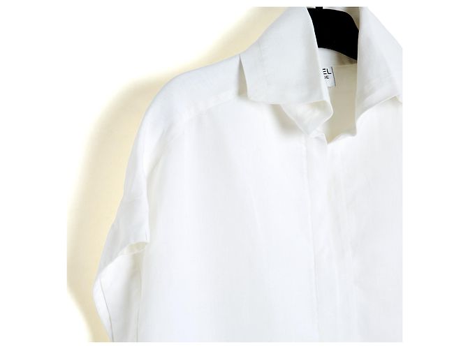 Chanel 1990er Mariniere Weißes Leinen Top Bluse FR40 Oversized UK12 US10 - Ansicht 3