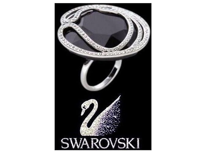 Anello Arty Swarovski in cristallo nero jet pavé, anello cocktail statement con scatola e certificato - vista 4