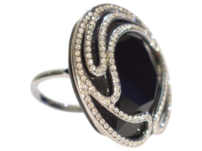 Anello Arty Swarovski in cristallo nero jet pavé, anello cocktail statement con scatola e certificato - vista 7