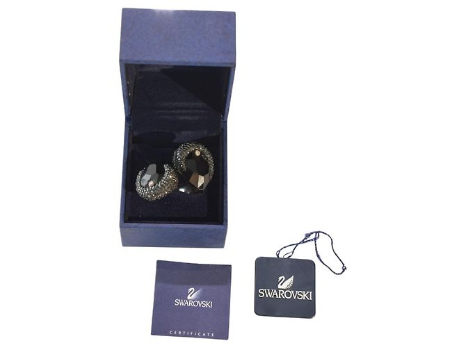 Anello doppio Arty Swarovski in cristallo nero jet ed ematite - vista 2