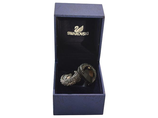 Anello doppio Arty Swarovski in cristallo nero jet ed ematite - vista 3