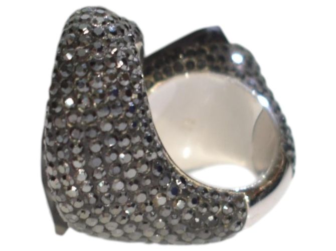 Anello doppio Arty Swarovski in cristallo nero jet ed ematite - vista 4