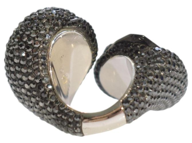 Anello doppio Arty Swarovski in cristallo nero jet ed ematite - vista 5