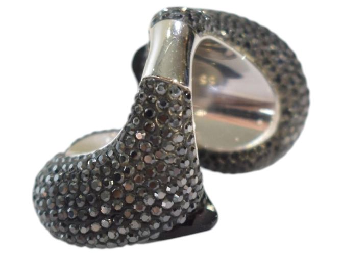 Anello doppio Arty Swarovski in cristallo nero jet ed ematite - vista 6