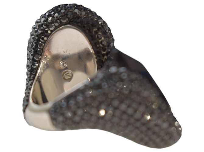 Anello doppio Arty Swarovski in cristallo nero jet ed ematite - vista 7