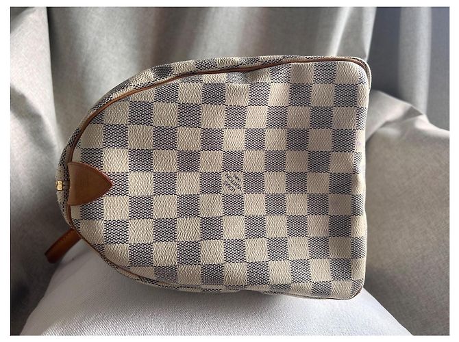 Louis Vuitton Speedy 35 Damier Azur Borsa Marrone Crema Bianco sporco Gold hardware - vista 12