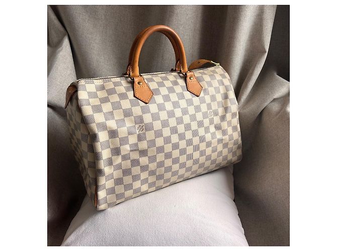 Louis Vuitton Speedy 35 Damier Azur Borsa Marrone Crema Bianco sporco Gold hardware - vista 2