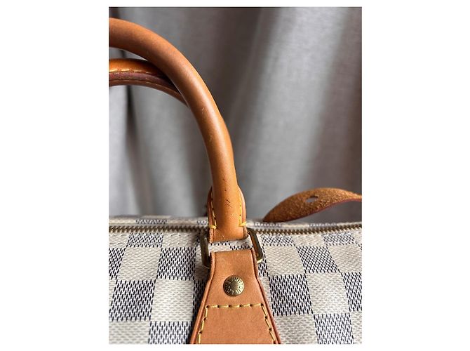 Louis Vuitton Speedy 35 Damier Azur Borsa Marrone Crema Bianco sporco Gold hardware - vista 21
