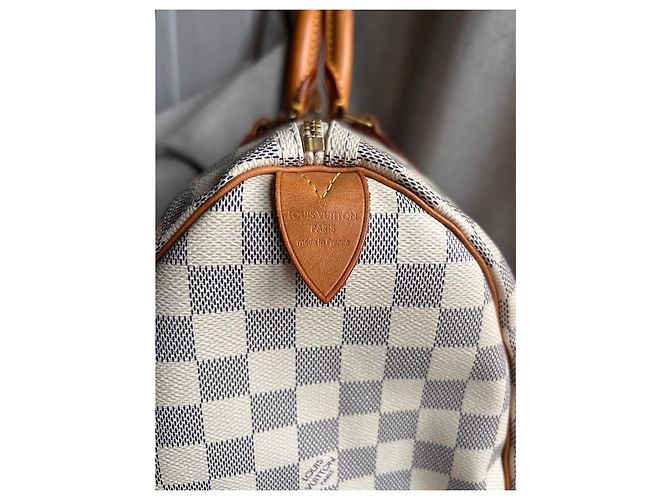 Louis Vuitton Speedy 35 Damier Azur Borsa Marrone Crema Bianco sporco Gold hardware - vista 5
