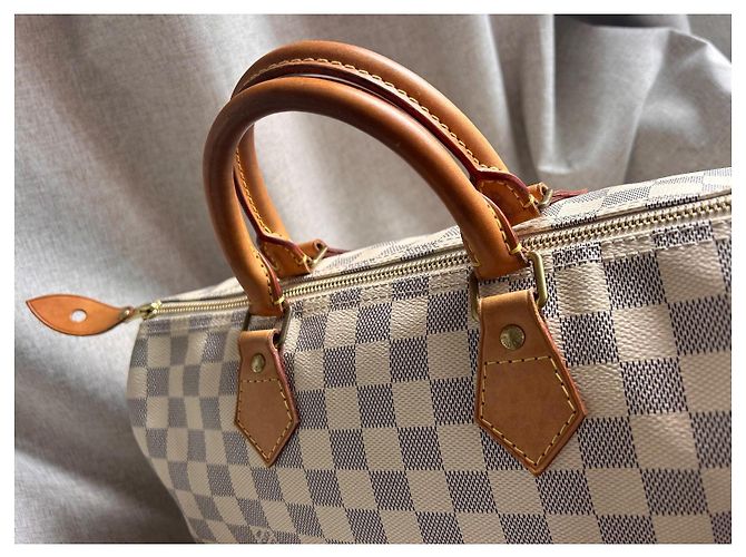 Louis Vuitton Speedy 35 Damier Azur Borsa Marrone Crema Bianco sporco Gold hardware - vista 6