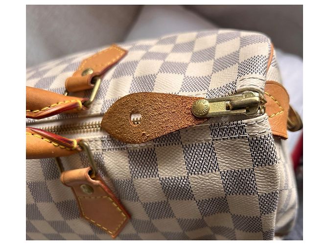 Louis Vuitton Speedy 35 Damier Azur Borsa Marrone Crema Bianco sporco Gold hardware - vista 8