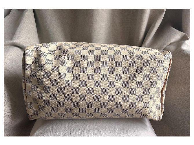 Louis Vuitton Speedy 35 Damier Azur Borsa Marrone Crema Bianco sporco Gold hardware - vista 9